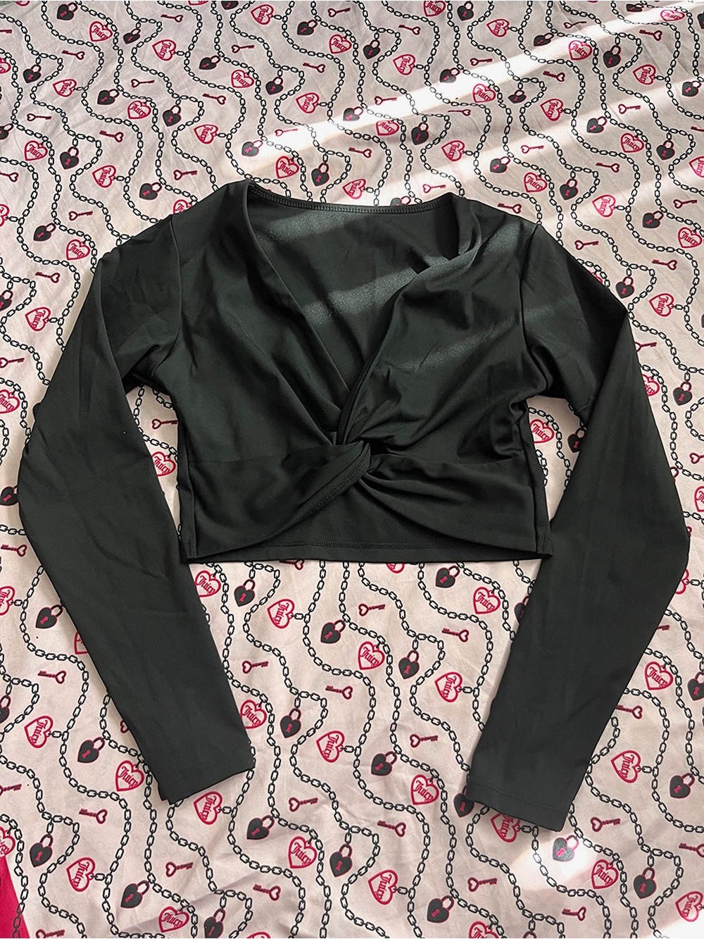Long Sleeve Black Twist-Front Crop Top